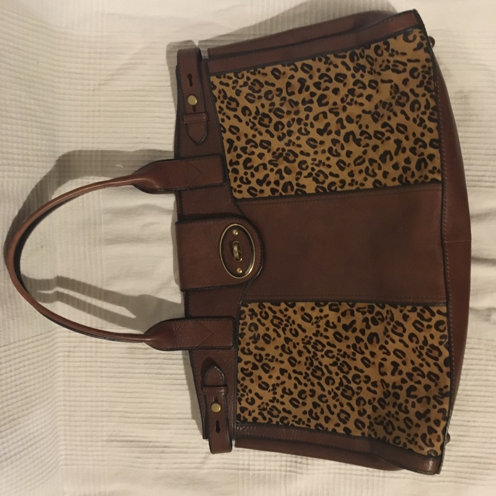Leather fossil tote bag
